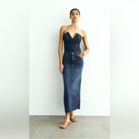 Zara ZW High Rise Long Denim Skirt – Size L – Brand New - Picture 1 of 2